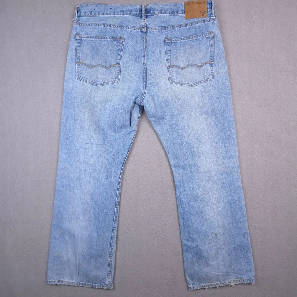 American Eagle Jeans Low Rise Boot Light Wash 36x30 Blue Cotton Distressed Y2K
